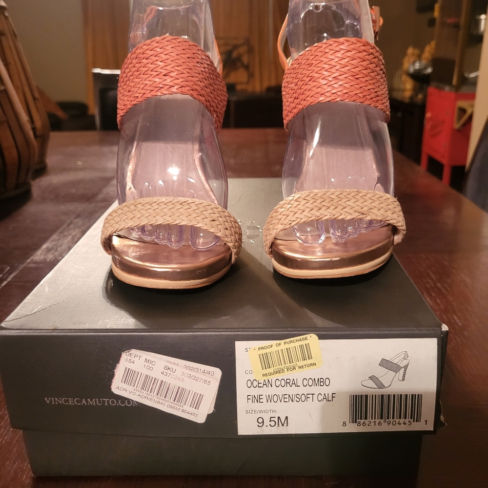Vince Camuto Orange Tan Heels Modern Design